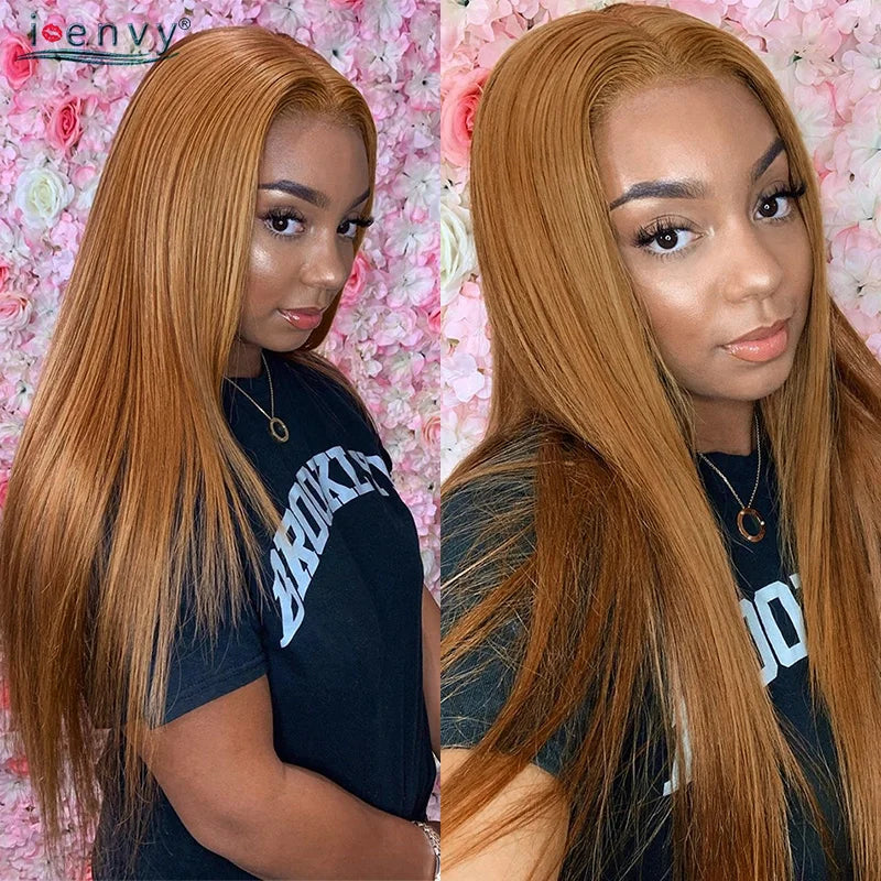 Ginger Blonde Lace Front Wigs Wear & Go 28inch Peruvian 13*1 Part Lace Front Human Hair Wig Remy 180% Colored Lace Wig Burgundy