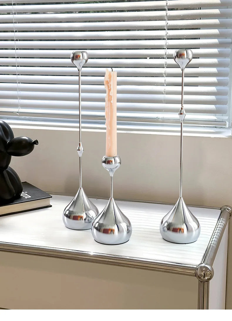 Water Drop Candle Holders Set of 3 | Luxury Nordic Iron & Glass Candlesticks | Romantic Dining Table Decor for Weddings & Home