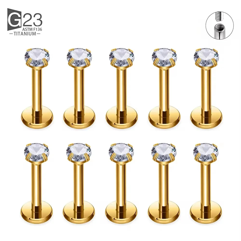10Pc/50Pc G23 Ttianium Labret Ear Lip Stud Jewelry Square CZ Stone Cartilage Tragus Earring Tongue studs Threaded Body Jewelry