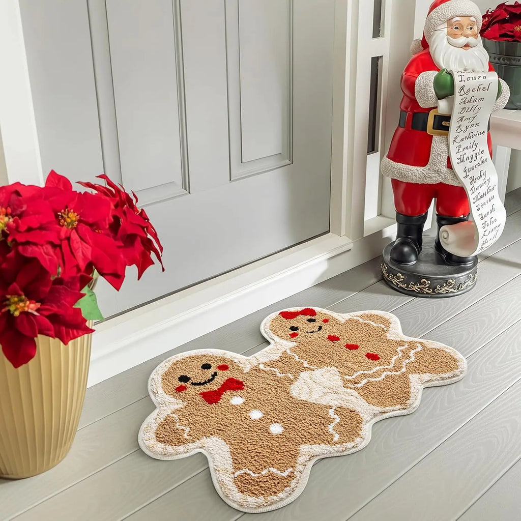 VIKAMA Christmas Gingerbread Man Couple Carpet Bedroom Soft Comfortable Foot Pad Bathroom Non Slip Absorbency  Mat Home Decor