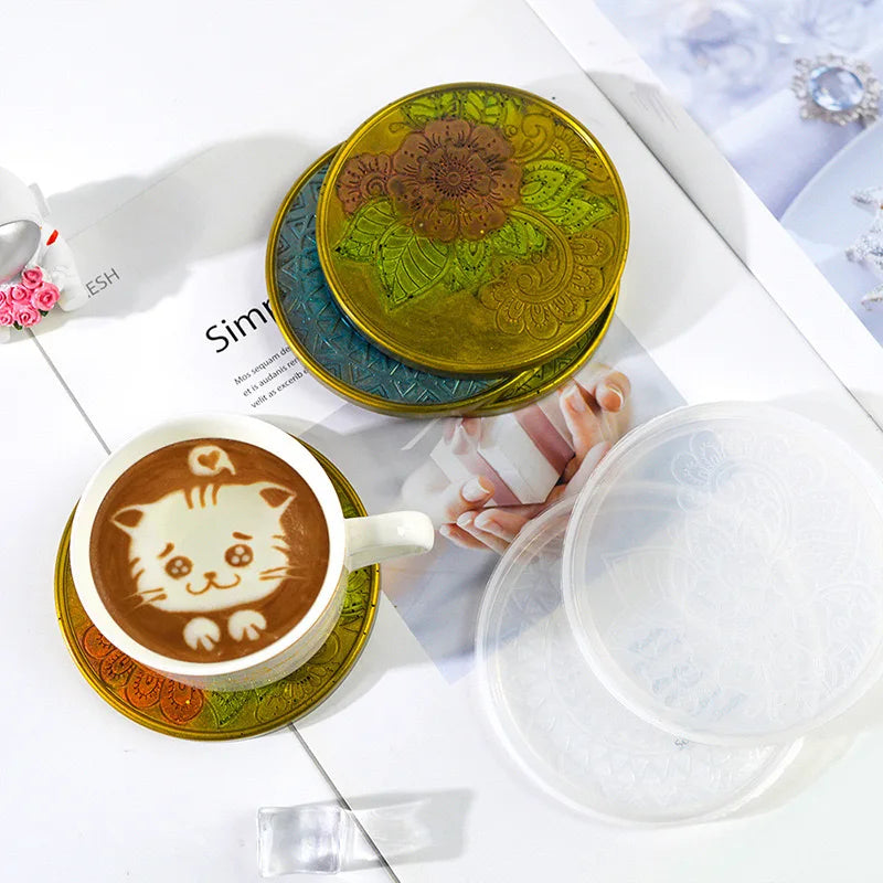 Round Coaster Silicone Mold | DIY Epoxy Resin & Concrete Flower Coaster Mold | Coffee & Wine Glass Home Decor Craft