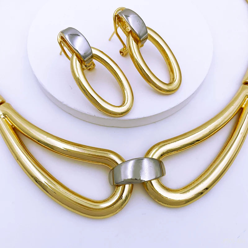 Arabic Women's Jewelry Set – 18k Gold Plated Black & Gold Necklace Party Accessories