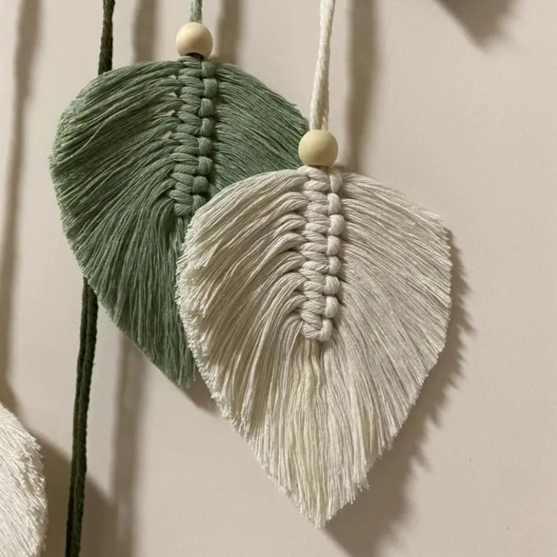 Boho Macrame Leaf & Feather Wall Hanging | Handmade Tapestry Wall Art | Living Room Bedroom Boho Home Decor