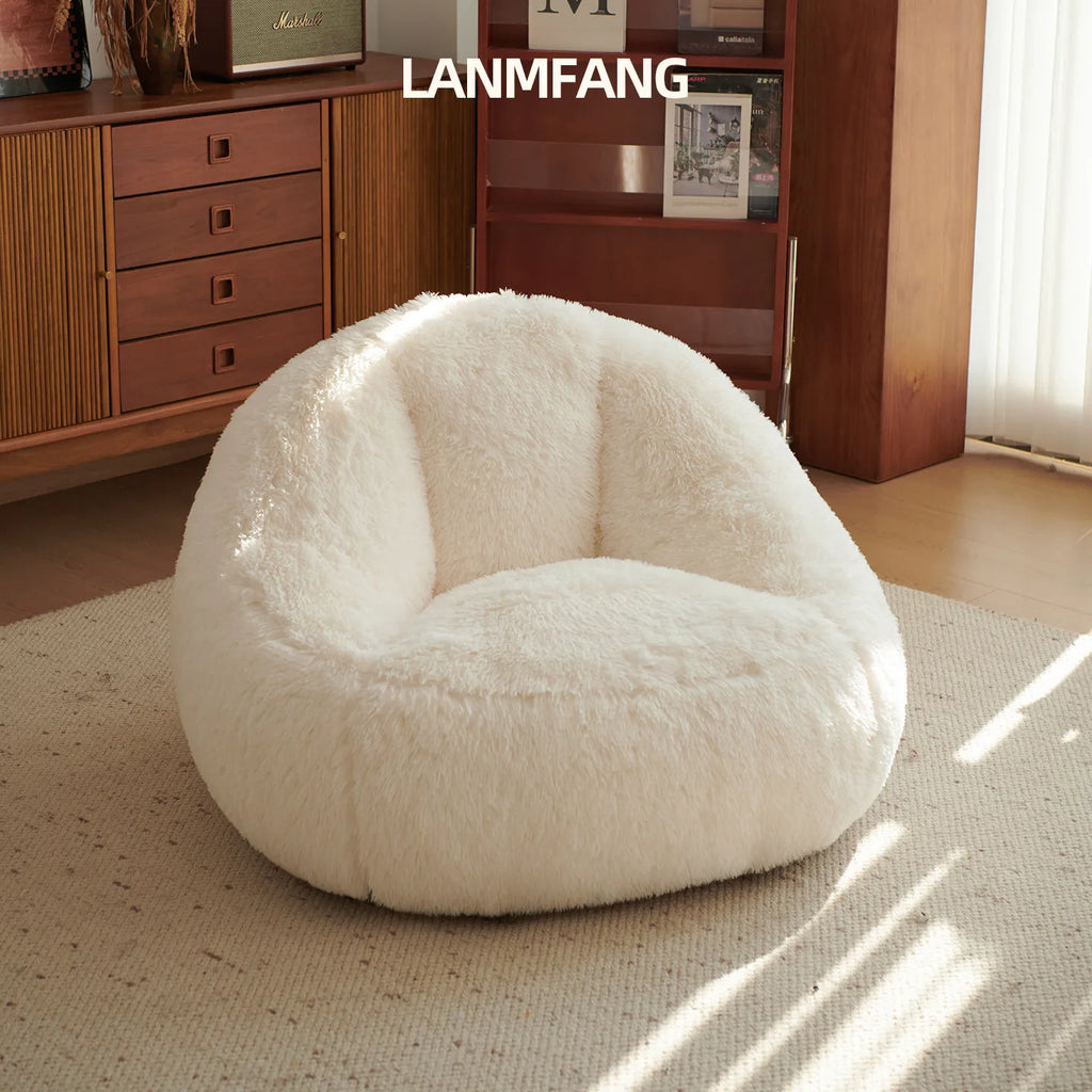 Cute White Nordic Children's Sofa – Recliner Lazy Puff for Kids' Living Room