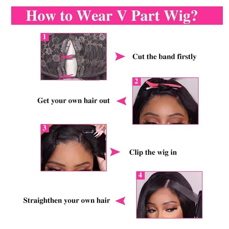 16-34Inch Straight V Part Human Hair Wigs Straight Brazilian Wig For Women Cheap U part Human Hair Head Clip In Half Wig No Glue
