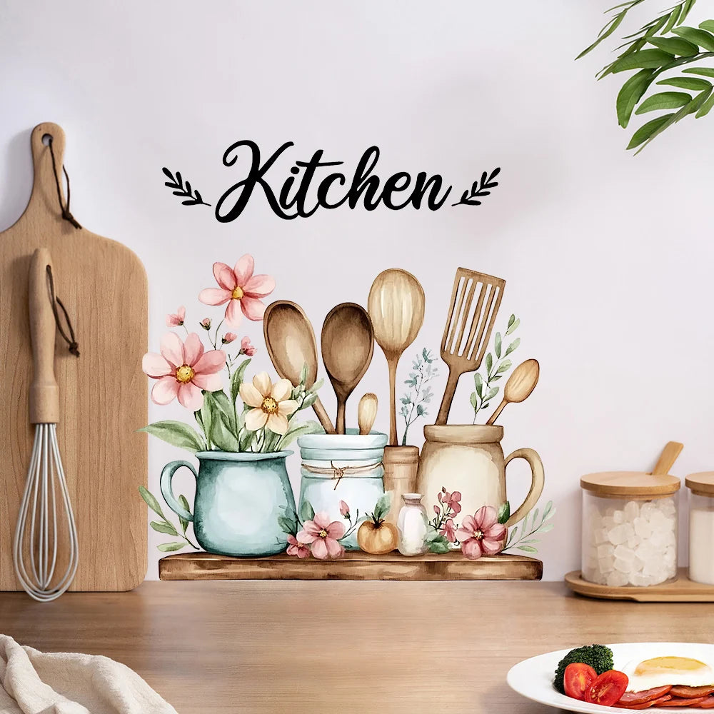 Kitchen Utensils Wall Sticker | Self-Adhesive PVC Waterproof Decal | Creative Home Decor Art for Kitchen & Dining Room