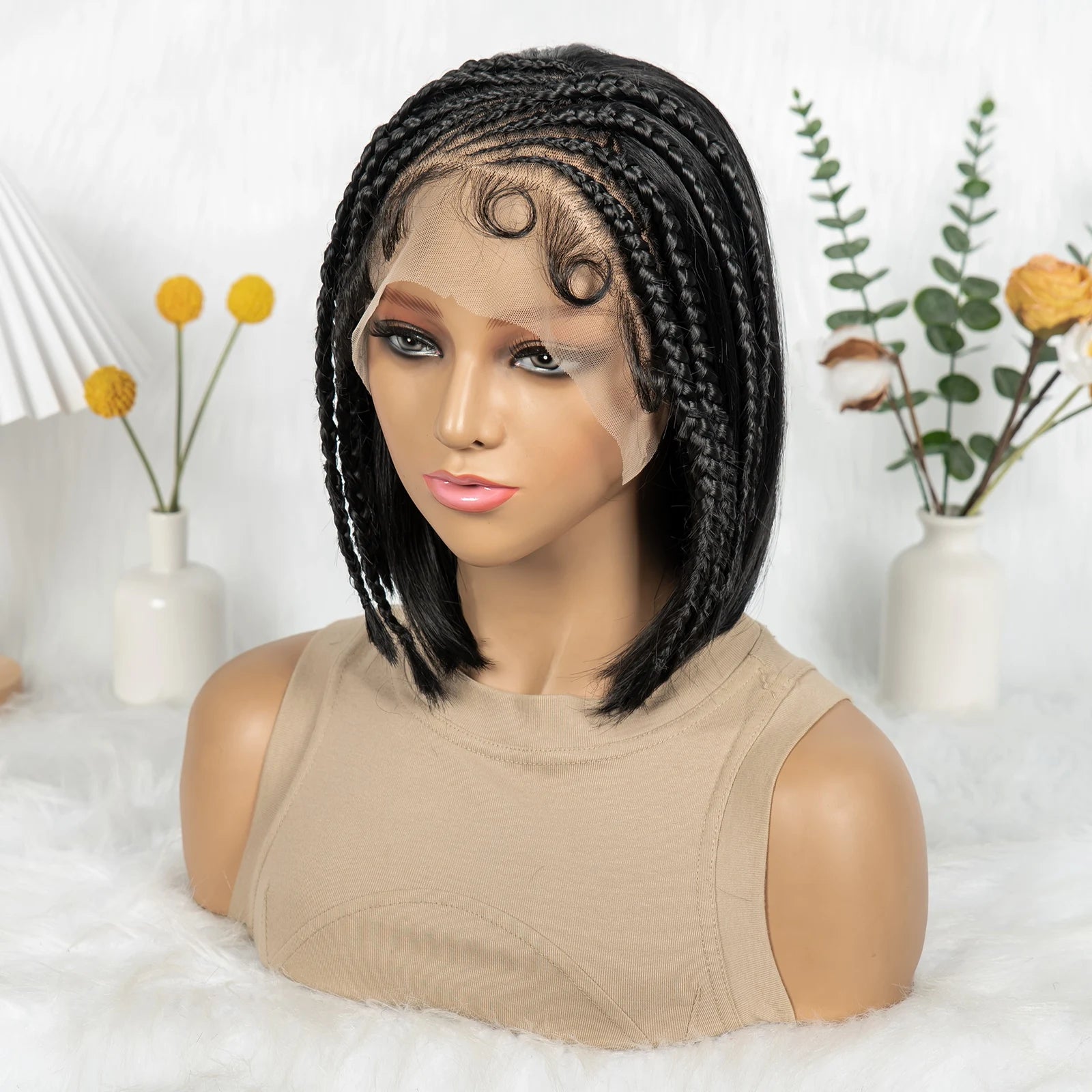 Synthetic Cornrow Braided Wigs Straight 13x4 Lace Frontal Wig With Baby Hair Partition Design With Braided For Black Women