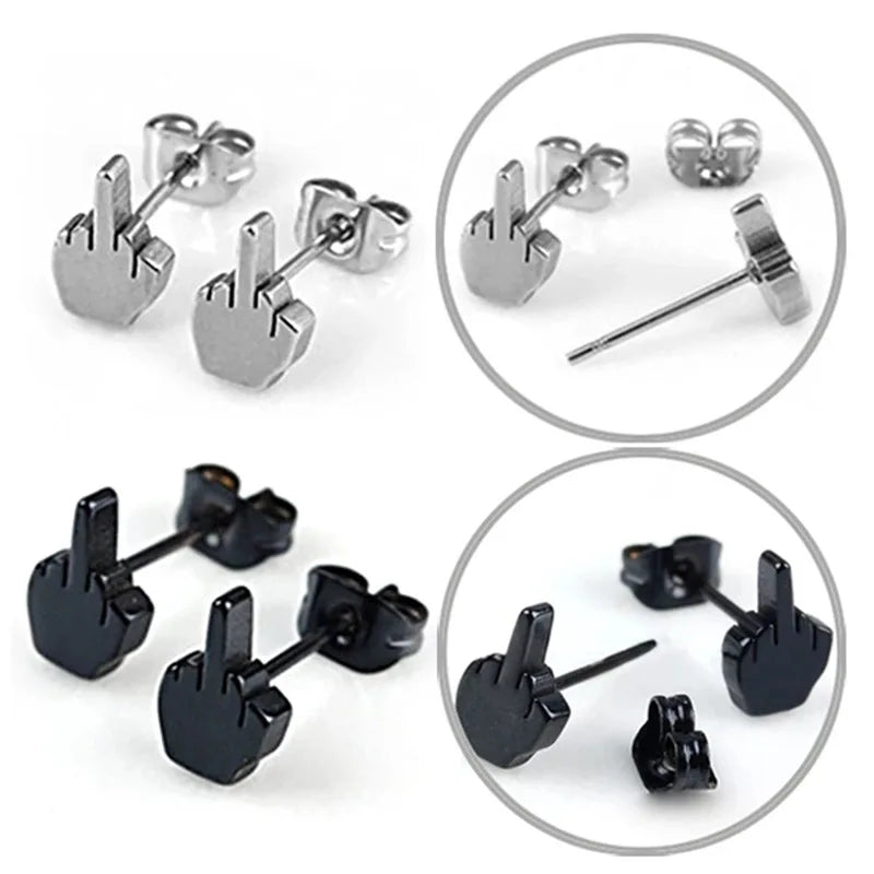 Edgy Middle Finger Stainless Steel Hoop Earrings, Bold Statement Earrings for Men & Women