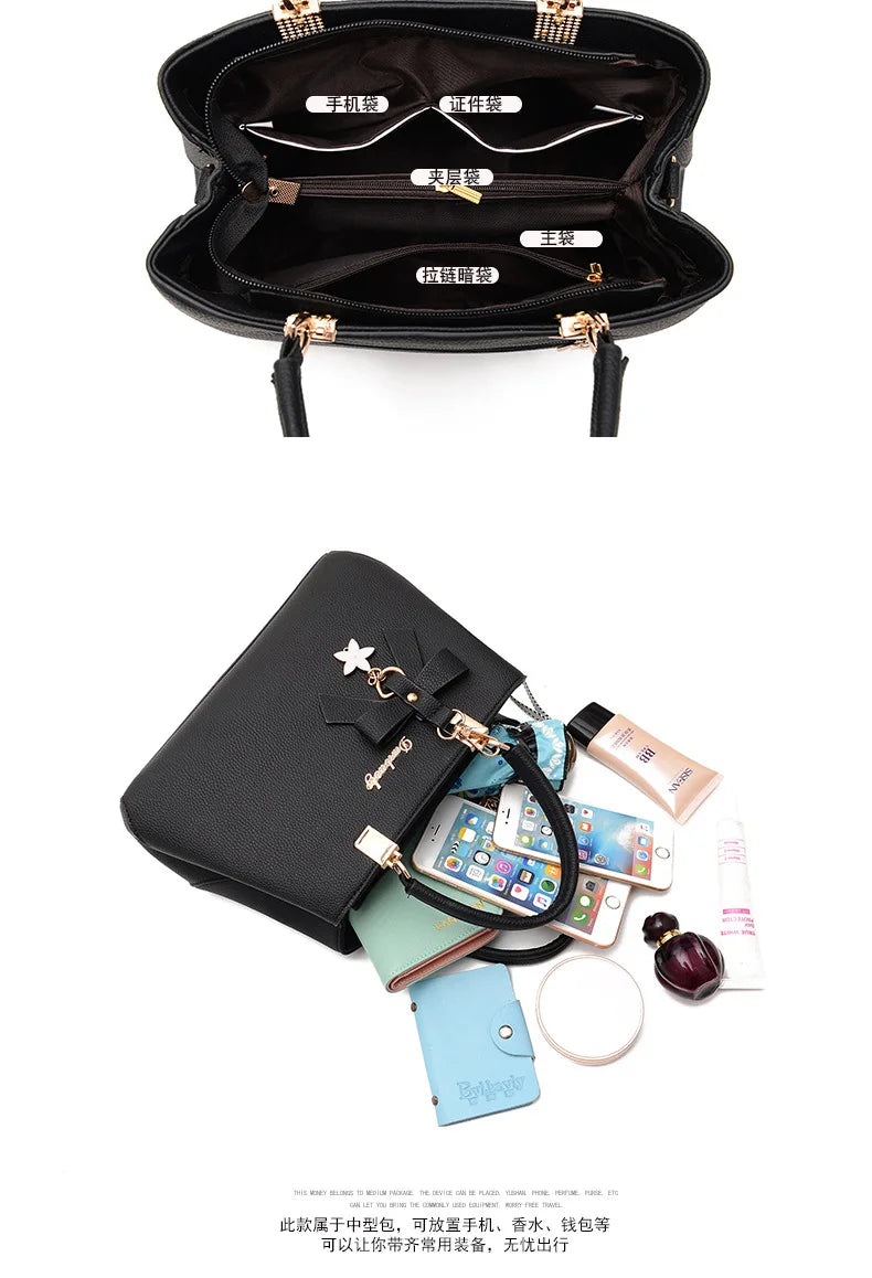 Yogodlns Elegant Women Messenger Bags with flower pendant Office Ladies Totes Pure Leather Handbag for female Crossbody Shoulder