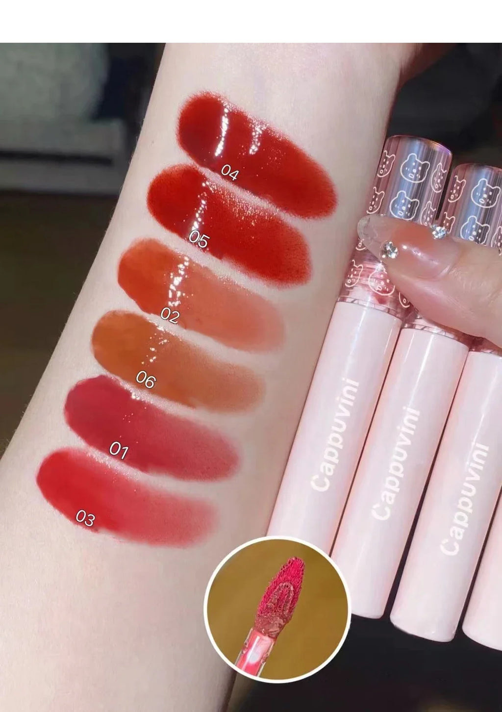 Cherry Pink Mirror Water Lip Gloss Lip Glaze Transparent Glass Lip Oil Waterproof Liquid Lipstick Nude Brown Clear Tint Makeup