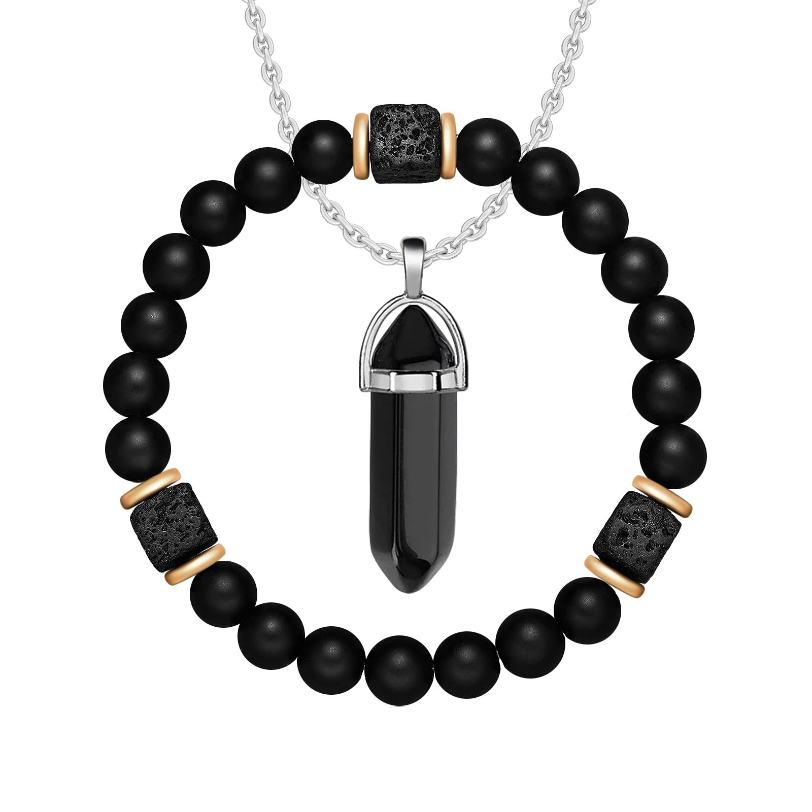 2pcs/set New Magnetic Bracelets and Necklace Set Men Nature Stone Bead Couple Bracelets Set for Women Health Care Help Weight Lo
