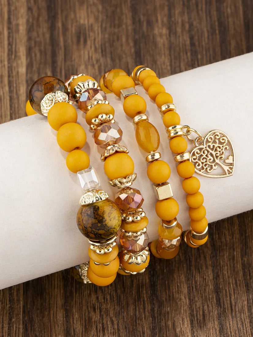 New Acrylic Beads Chain Bracelet Set For Women Tree Of Life Charm Elastic Bangle Female Bohemian Jewelry Accessories
