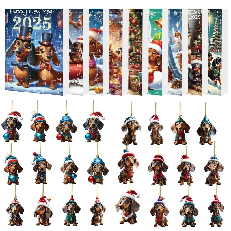 Christmas Advent Calendar 2025 | 24-Day Dachshund Pendant Countdown Blind Box | Holiday Surprise Gift & Tree Decor