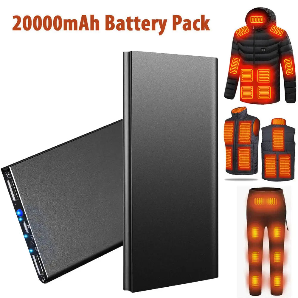 20000mAh Portable Power Bank – USB 5V/2.1A Battery Pack with Flashlight for Heated Gear & Phones
