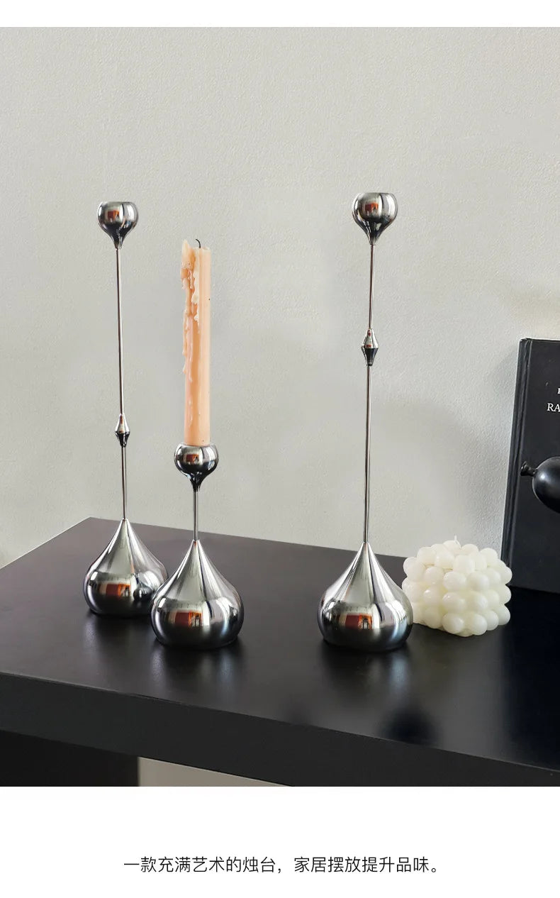 Water Drop Candle Holders Set of 3 | Luxury Nordic Iron & Glass Candlesticks | Romantic Dining Table Decor for Weddings & Home