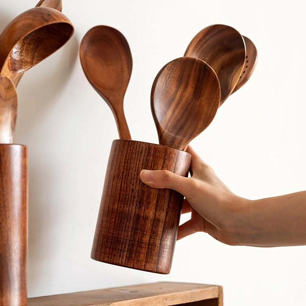 Wood Kitchenware Cooking Set – Natural Wooden Kitchen Utensils for Home Cooking