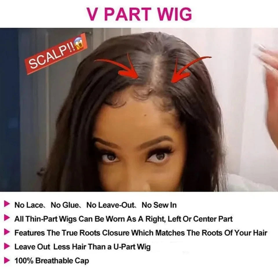16-34Inch Straight V Part Human Hair Wigs Straight Brazilian Wig For Women Cheap U part Human Hair Head Clip In Half Wig No Glue