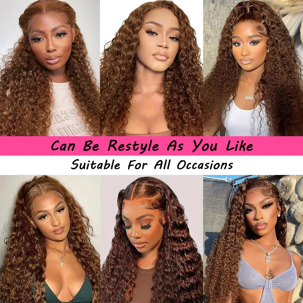 Chocolate Brown Deep Wave Curly Wigs Human Hair 36 Inch Lace Front Human Hair Wig 13x6 Hd Lace Frontal Wig Human Hair For Women