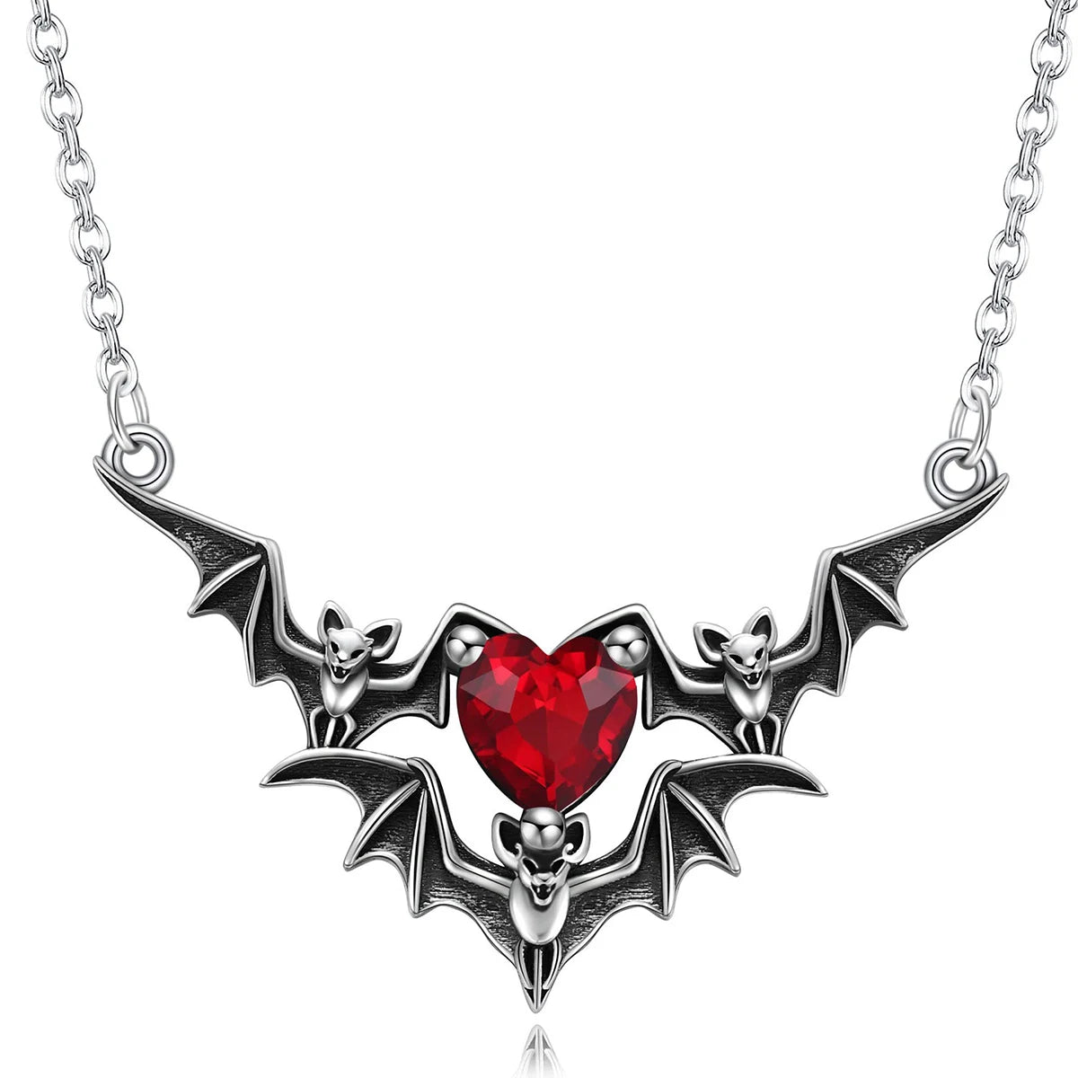 Gothic Punk Bat Wings and Heart Shaped Resin Pendant Necklace - Dark Fantasy Style Alloy Chain, Halloween Women’S Gift, Casual Fashion Accessories