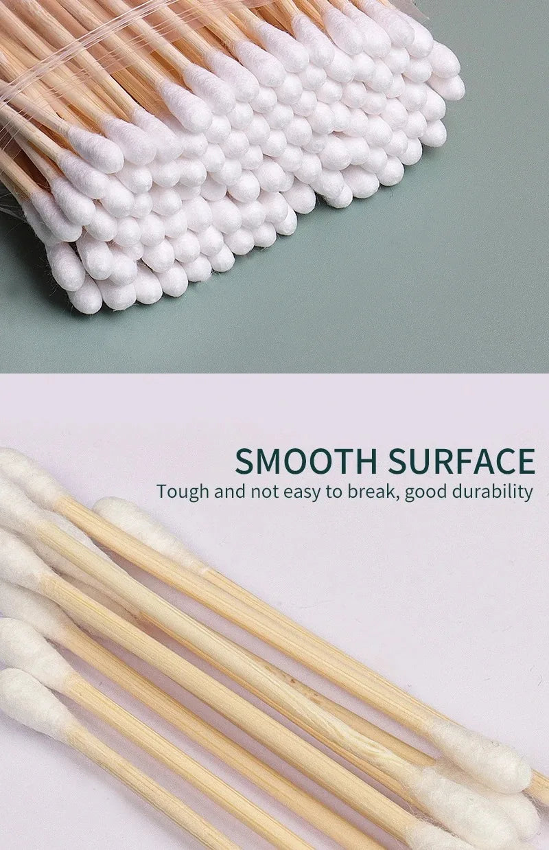 500/1000pcs Double-Headed Wood Cotton Swabs for Nose & Ear Cleaning Women's Makeup Tools Lipstick Remover Cotton Tip Sticks