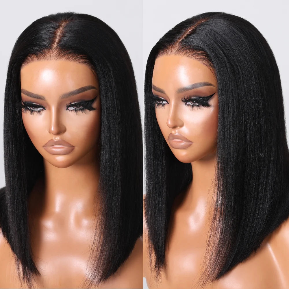 UNice Hair 7x5 & 13x4 Light Yaki Straight Bob Wig With Drawstring 100% Human Hair Short Bob Wigs 150% Density