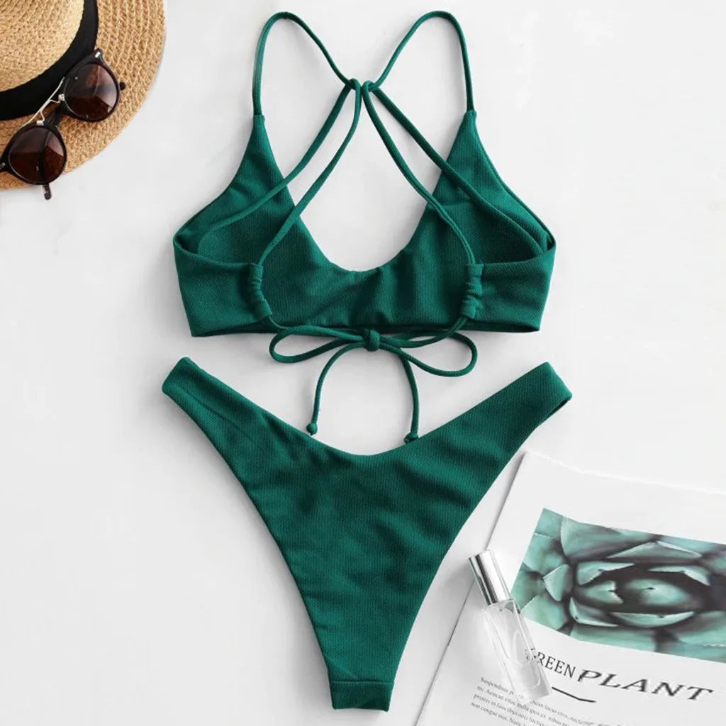 Plus Size V-Neck Drawstring Swimsuit – Women's Sexy One-Piece Bathing Suit