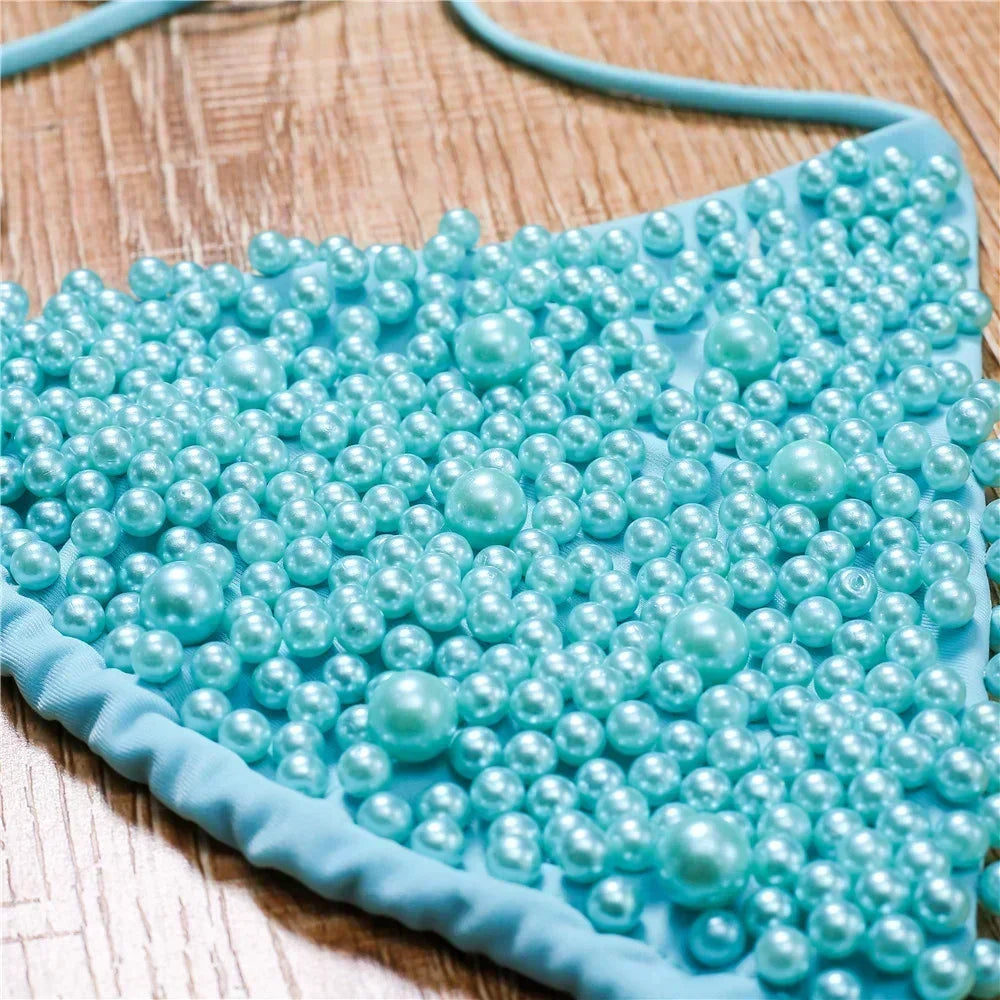 Pearl Bikini String Thong Swimsuit – Y2K Kawaii Two-Piece Swimwear