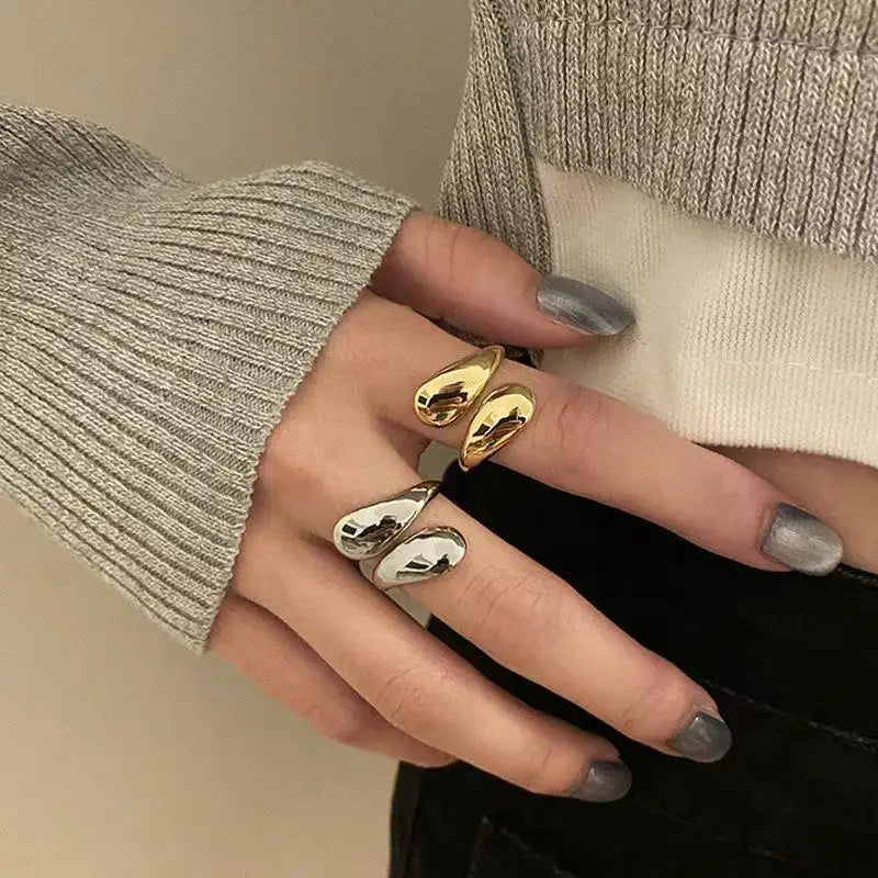 Chunky Adjustable Water Droplet Rings Handmade High Polished Thumb Band Statement Ring for Women Girl Opening Ring