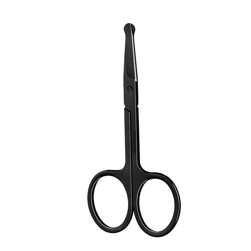 Unisex Stainless Steel Black Round Head Safe Nose Hair Scissors Cut Beard Facial Trimming Tweezer Makeup Beaut(Do Not Hurt Nose)