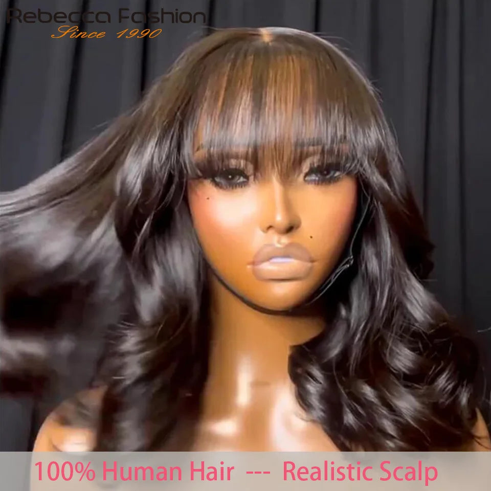 TOP Line 3x1 Middle Part Lace Wigs with Bangs Body Wave 100% Human Hair Wig Cheap Wig Brazilian Remy Bob Wigs For Black Women