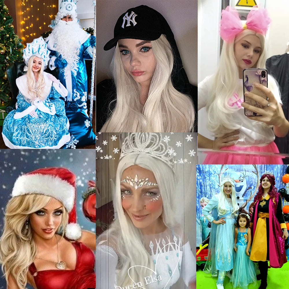 Voguequeen Platinum Blonde Synthetic Natural Wave Lace Front Wig Heat Resistant Fiber Cosplay For Women