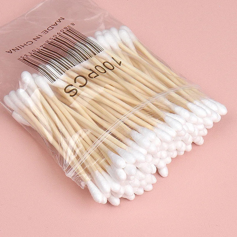 500/1000pcs Double-Headed Wood Cotton Swabs for Nose & Ear Cleaning Women's Makeup Tools Lipstick Remover Cotton Tip Sticks