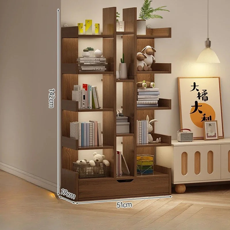 Solid Wood Bookshelf – Multi-Level Floor Standing Storage Rack for Living Room & Office