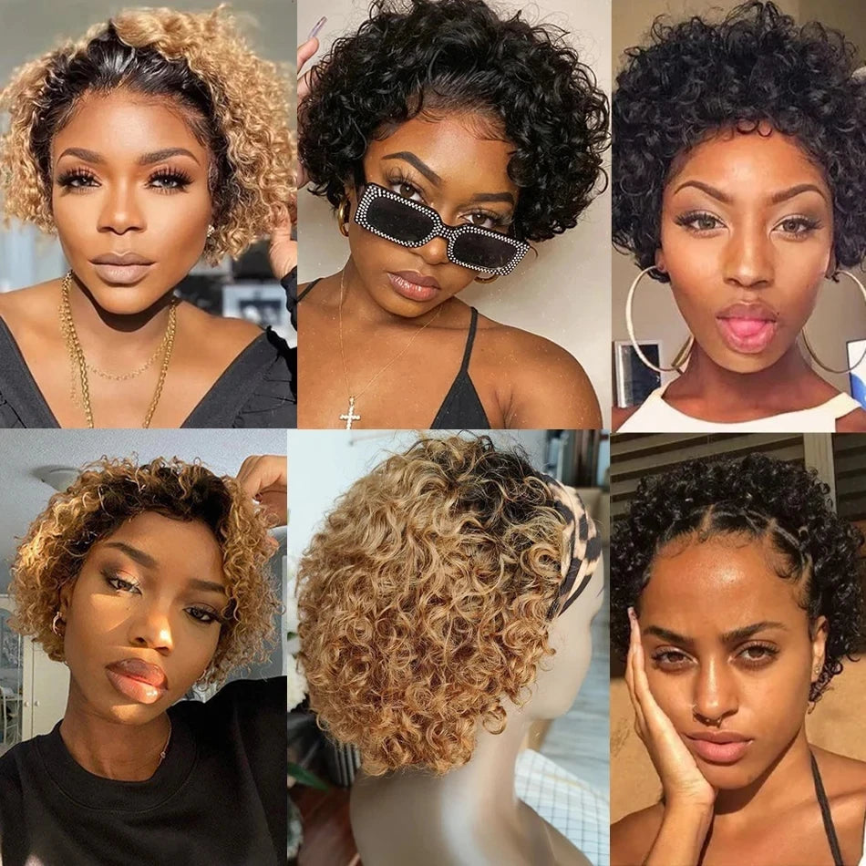 Pixie Cut Wig Short Bob Human Hair Wigs Blonde Burgundy 1B 30 Brown Color 13x1 Transparent Lace Wig For Women Natural Color Remy