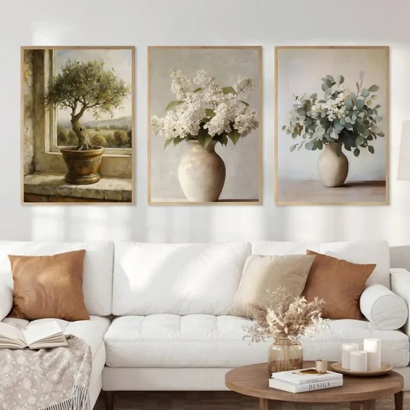 Botanical Canvas Print | Magnolia, Blueberry & Lemon Branch Wall Art | Modern Still Life Kitchen Decor