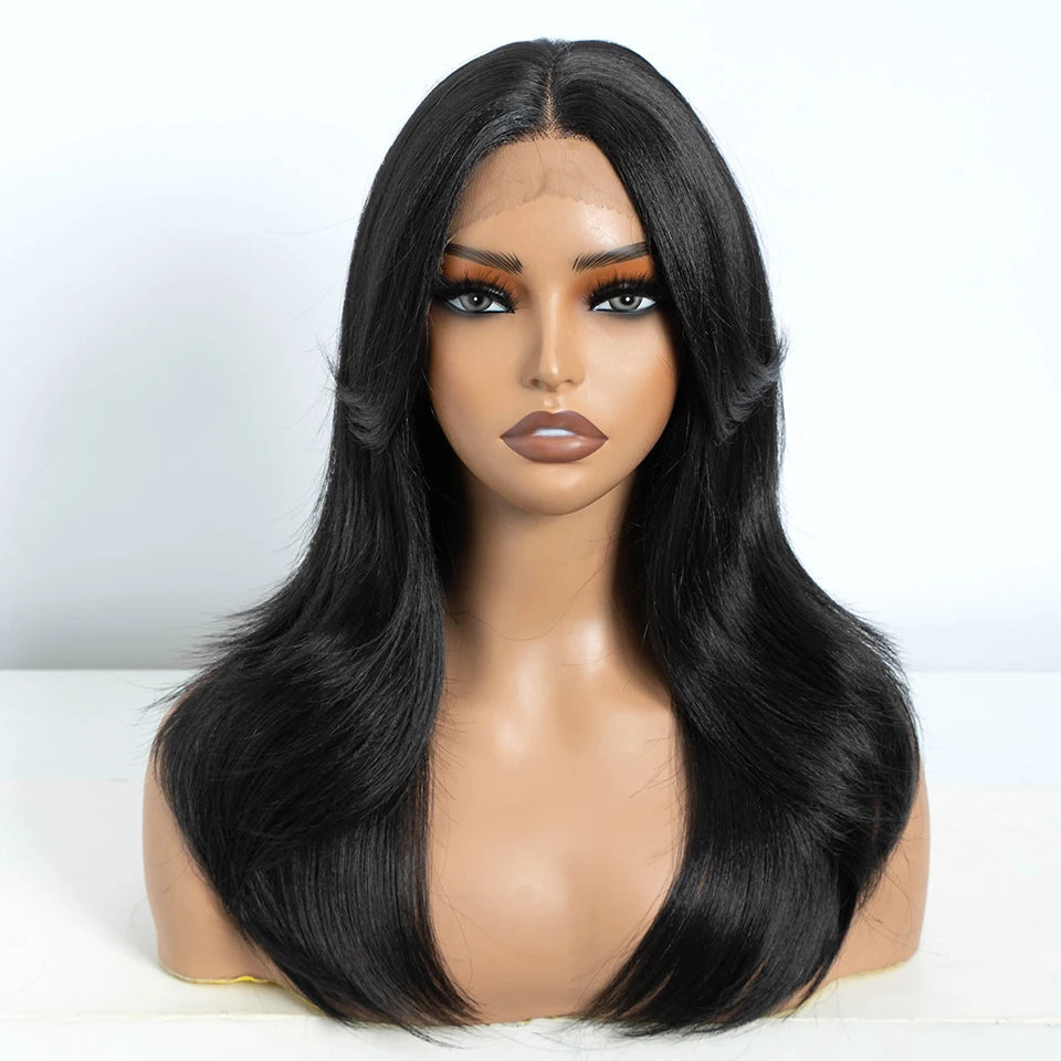 FREEDOM Straight Synthetic Lace Front Wigs For Black Women Ombre Blonde Brown Lace Wig 20 Inch Wig With Bangs Cosplay Lace Wig