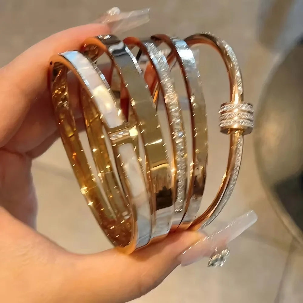 5/1pcs Sparkling Zirconia Inlaid Stainless Steel Bracelet Set for Women Stackable Bangles Fashion Non Fading Jewelry Gift