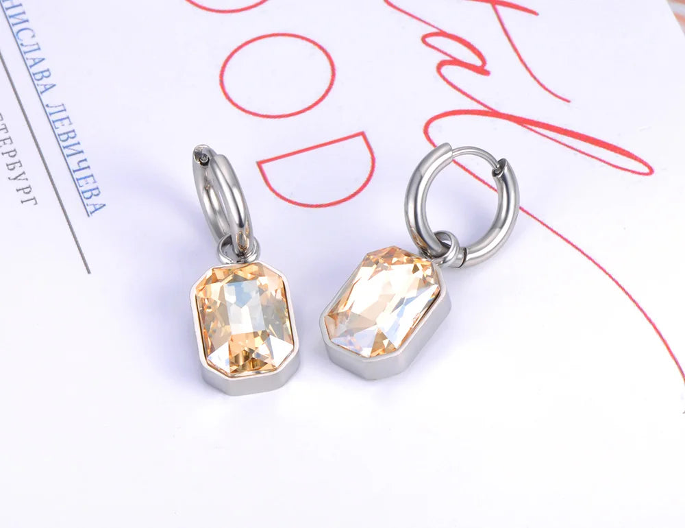 Lokaer Stainless Steel Geometric Square Hoop Earrings Sparkling Cubic Zirconia Crystal Earrings Jewelry For Women серьги E22115