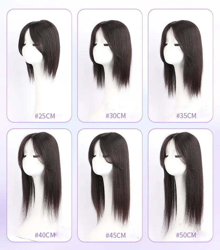 6x6inch Silk Base Topper with Air Bangs Virgin European Human Hair Wig for Women Silk Top with PU Front Glueless Soft Breathable