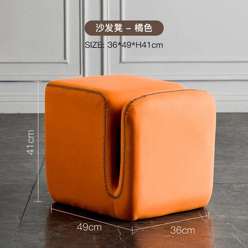 Nordic Hallway Pouf Ottoman – Fabric Shoe Changing Stool with Book Storage