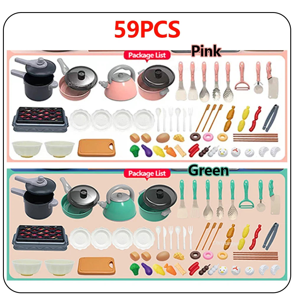 Kids Kitchen Toys Set – 92/69/59 Piece Play Kitchen Accessories with Pots, Pretend Food & Cooking Toys for Toddlers