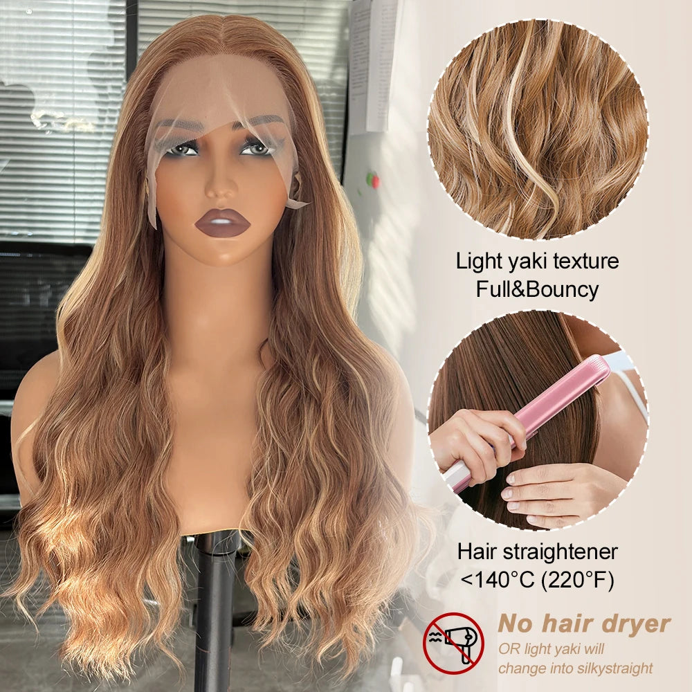 Highlight Body Wave Lace Front Wigs Synthetic 13x4 Ombre Blonde Lace Front Wig 13x6 HD Honey Blonde Lace Frontal Wigs For Women