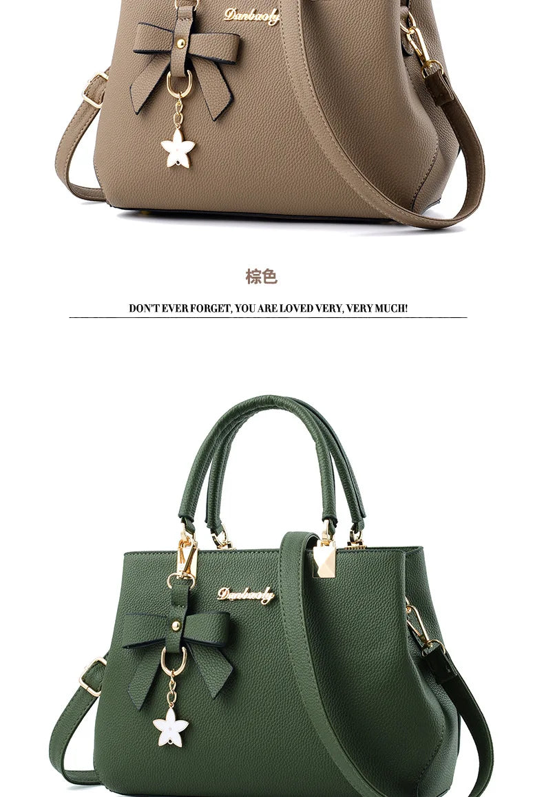 Yogodlns Elegant Women Messenger Bags with flower pendant Office Ladies Totes Pure Leather Handbag for female Crossbody Shoulder