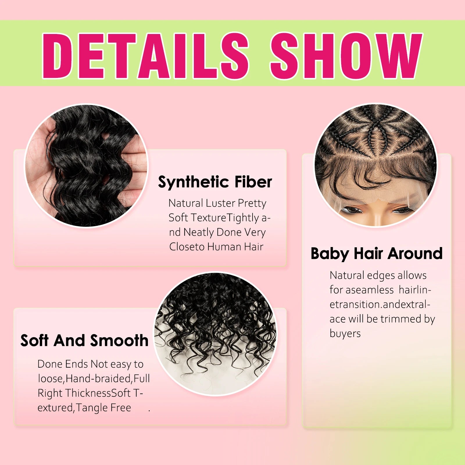 Pre-Styled Deep Wave Braided Wig | Swiss Lace | Baby Hair | Half Cornrow | Women's Braid Wig