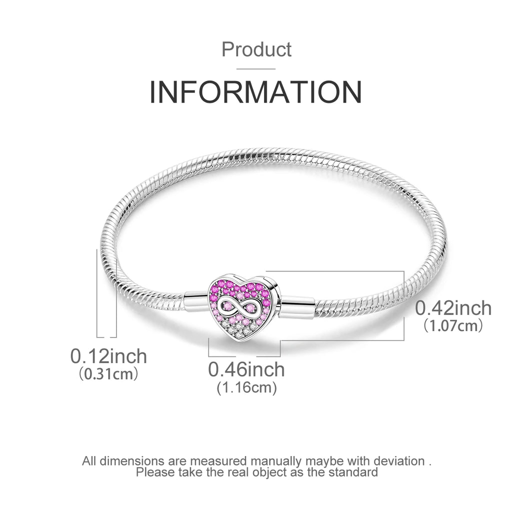Original 925 Sterling Silver Charm Bracelets Heart Clip Bead Snake Chain Bracelet Fit Charms Beads Diy For Woman Fine Jewelry