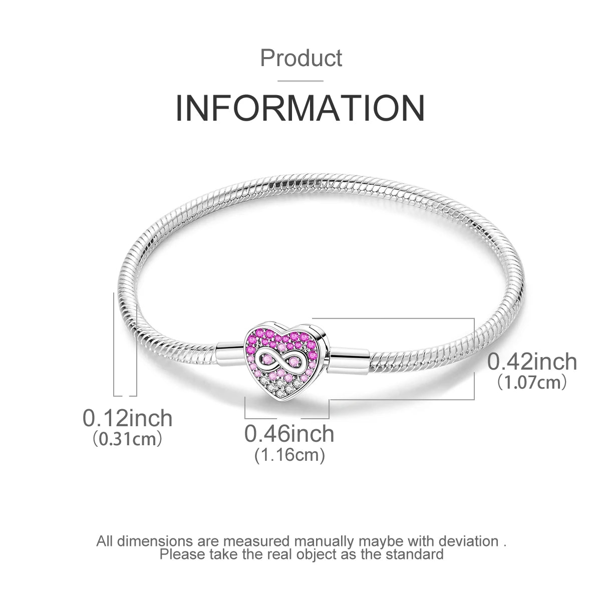 Original 925 Sterling Silver Charm Bracelets Heart Clip Bead Snake Chain Bracelet Fit Charms Beads Diy For Woman Fine Jewelry