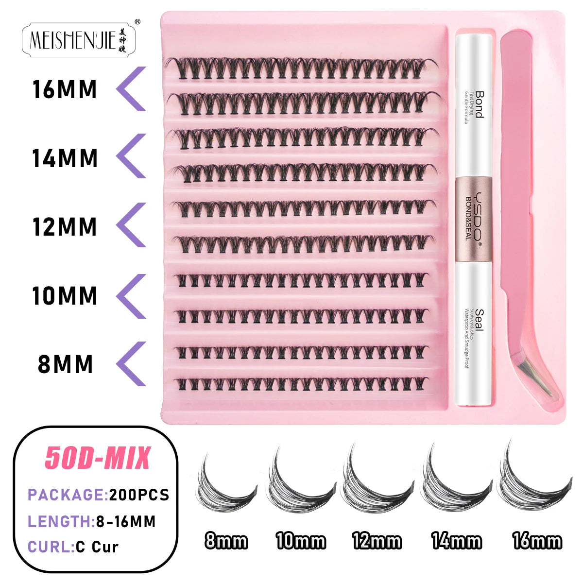 New 10Rows Individual Lashes Kit Natural Long DIY Cluster Eyelashes with Lash Bond and Seal Extension Kit Makeup Tools Faux Cils