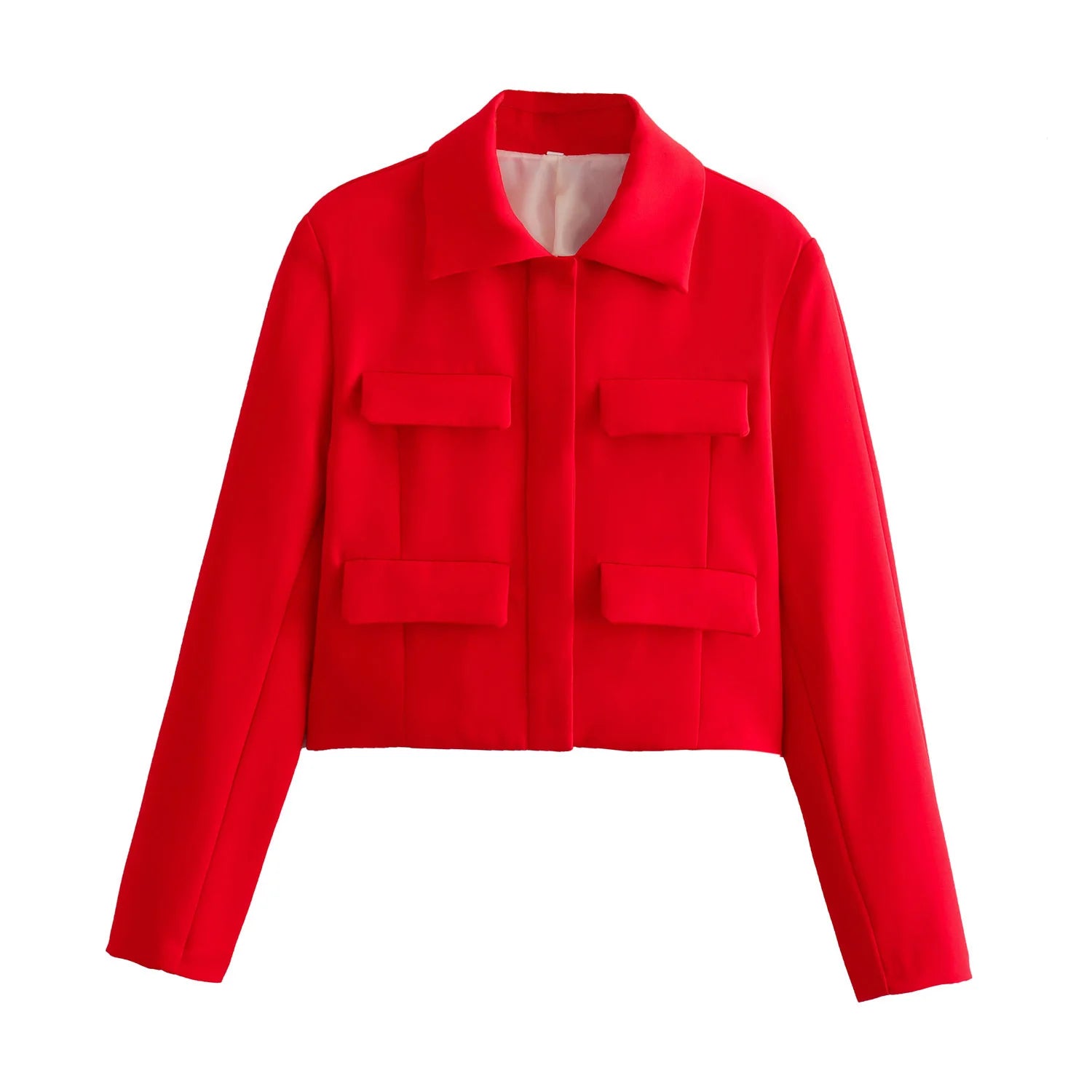 Women's Solid Office Jacket – Long Sleeve Button Coat with Pockets