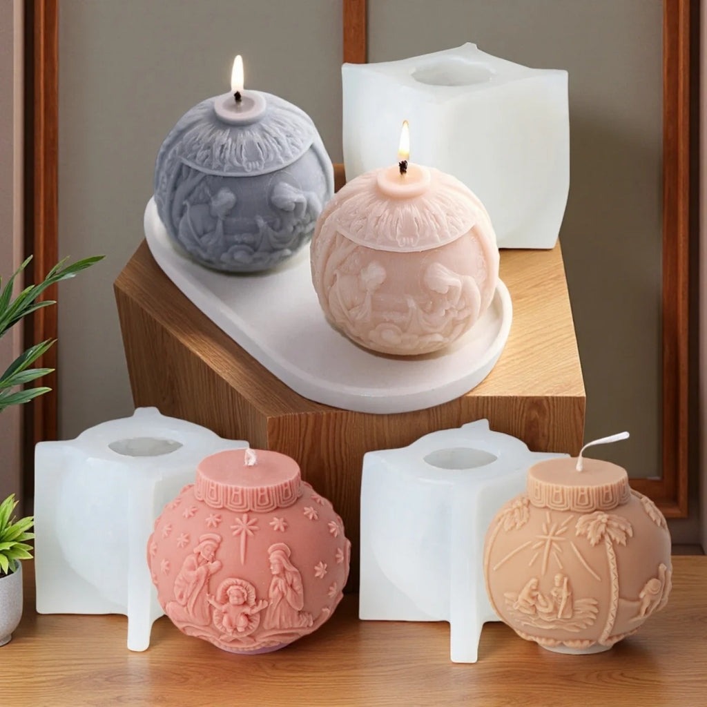 Jesus Family Sphere Silicone Mold | DIY Holy Family Round Ball Resin & Plaster Ornament Mold | Candle & Craft Making Tool