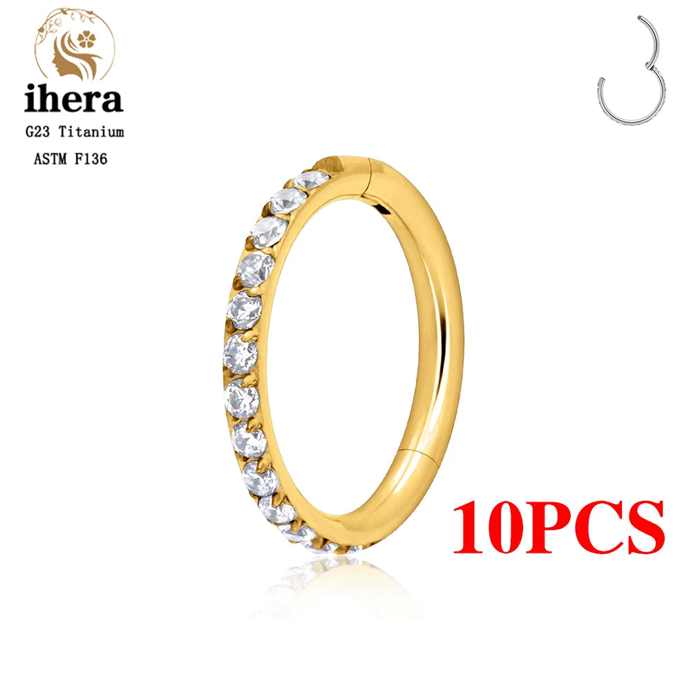 1/10PCS G23 Titanium Nose Rings Septum Clicker Ear Cartilage Tragus Helix Daith Earrings Hoops 16G 18G CZ Body Piercing Jewelry